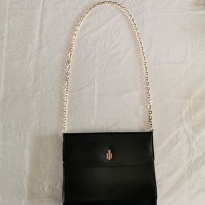 Vintage Black Leather Gold Chain Shoulder Bag